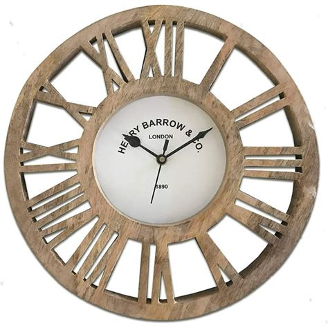 Round Rustic Wood Wall Clock Silent Decorative Wooden Clock Battery