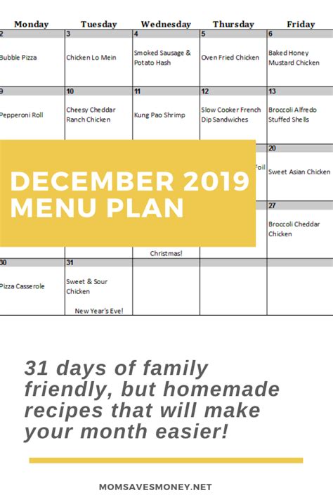 December 2019 Menu Plan Minimize Your Time In The Kitchen With These
