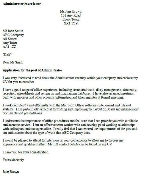 Administrator Cover Letter Example Uk