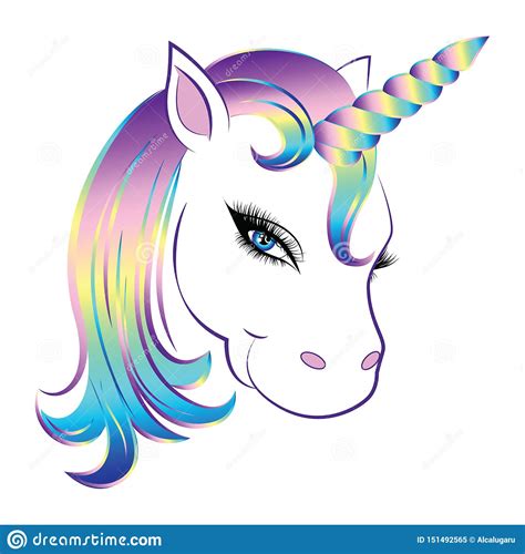 Head Of Cute White Unicorn With Rainbow Mane Stock Vector