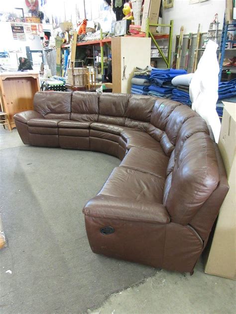 6 Seat Curved Brown Leather Sectional Sofa