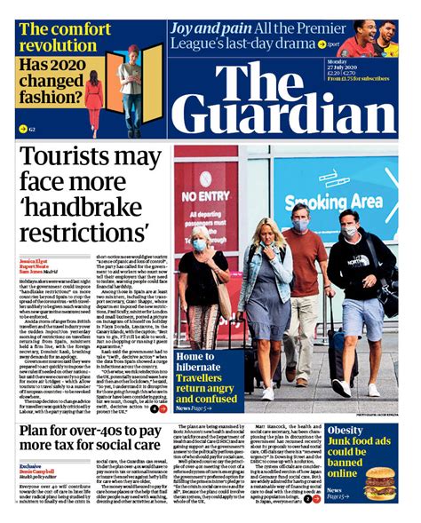 Guardian Front Page 27th Of July 2020 Tomorrows Papers Today