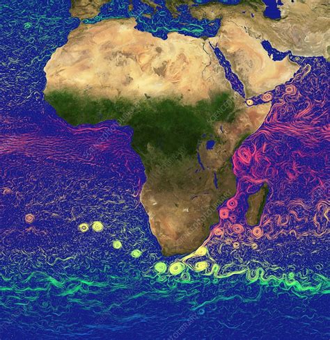 Ocean currents names and maps ocean blue project. Agulhas ocean currents, southern Africa - Stock Image - C029/6117 - Science Photo Library