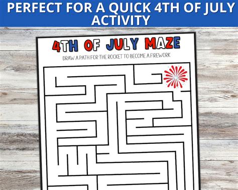 4th Of July Maze Activity Fourth Of July Printable Activity Etsy