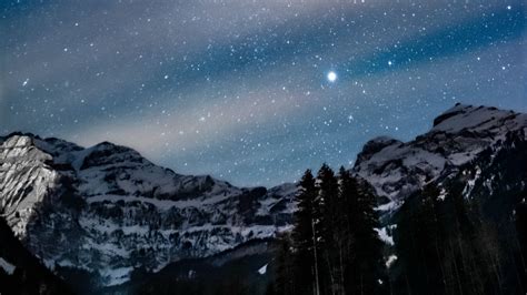 Download Wallpaper 1366x768 Mountains Night Starry Sky Stars Dark