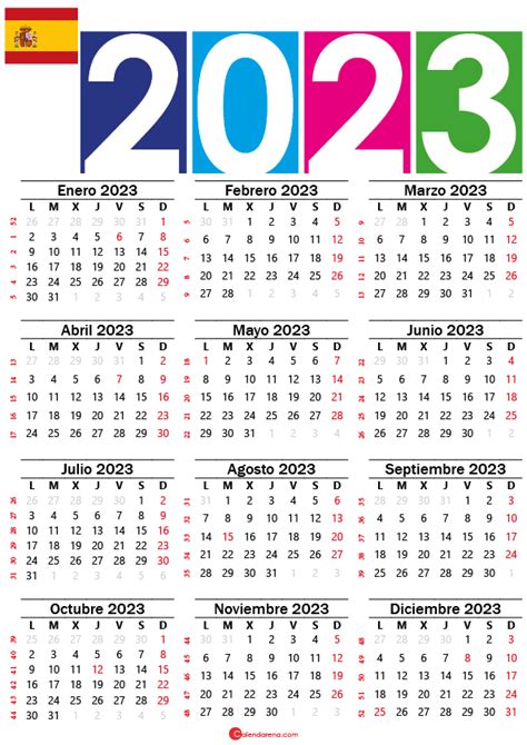 Calendario 2023 con días festivos Almanaques para imprimir