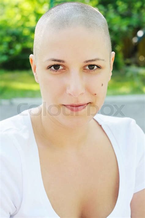 Funny Hairless Girl Outdoors Portrait Stock Image Colourbox