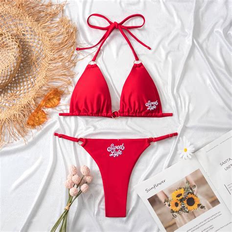 Red And Gold Bikini Set Top And Bottom Sweet Lyfe