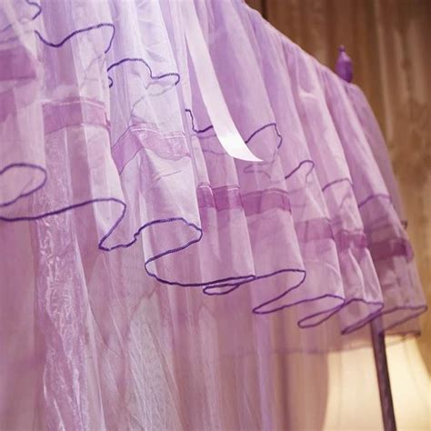 Consider repurposing it into this beautiful, rustic canopy over your bed. Purple Ruffled 4 Post Bed Canopy Netting Curtains Sheer ...