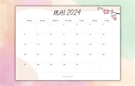 Kalender Mai 2024 ️ Zum Ausdrucken