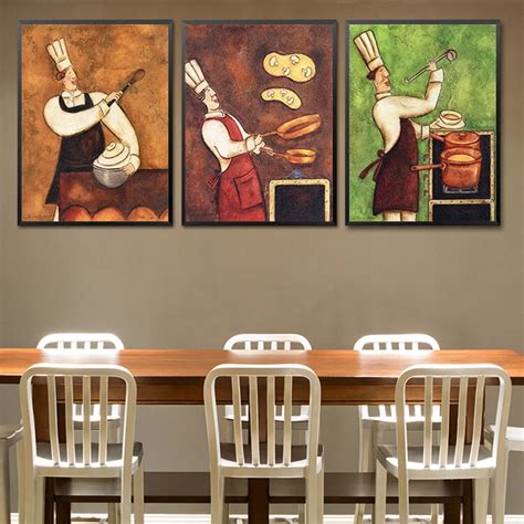 Restaurant Waiter Canvas Painting Coffee House Wall Art European Retro Kitchen Poster Print