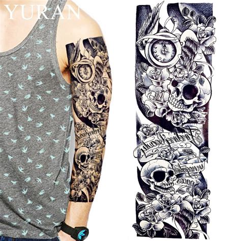 3d Black Cool Skull Totem Waterproof Tattoo Letter Men Full Shoulder Body Art Temporary Tattoo