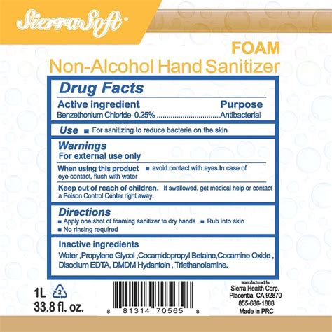 The label widget is for rendering text. Sierra Soft Non-Alcohol Hand Sanitizer Foam (CWGC LA Inc ...