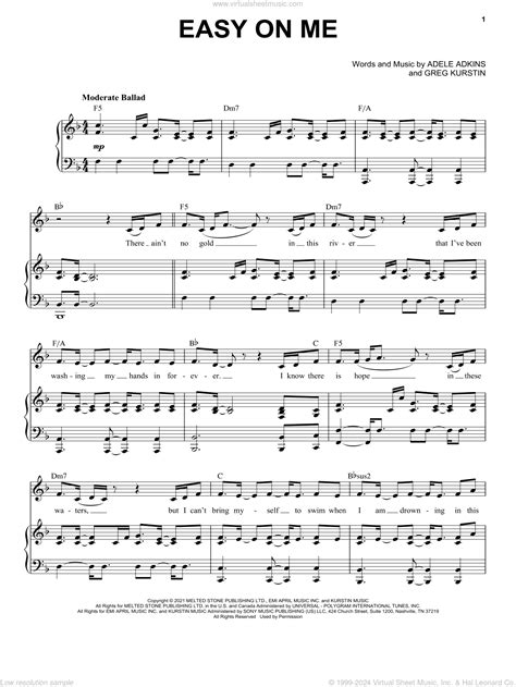 Easy On Me Sheet Music For Voice And Piano Pdf Interactive
