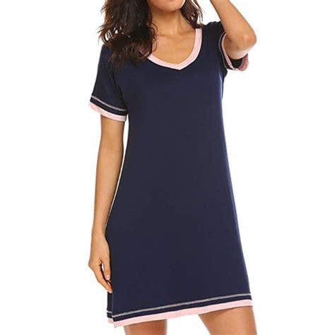 Leezo Womens V Neck Nightshirt Cotton Casual Sleepwear Short Sleeve Nightgown S Xxl Walmart