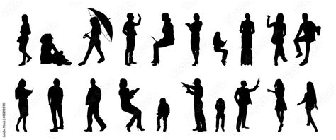 Vector Illustration Outline Silhouettes Of People Contour Drawing