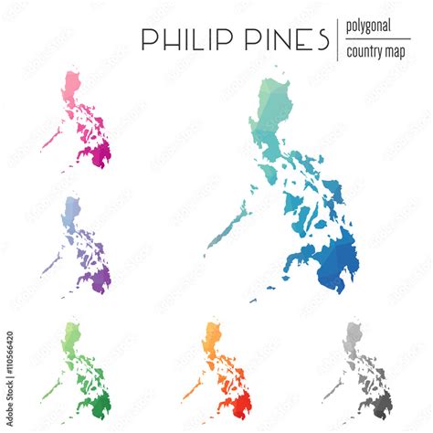 Set Of Vector Polygonal Philippines Maps Bright Gradient Map Of