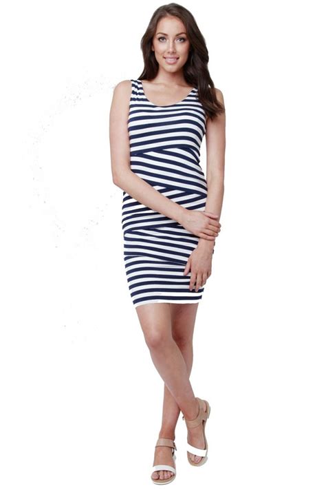 Marcie Love Your Body Striped Nursing Dress In Midnightwhite By Ripe