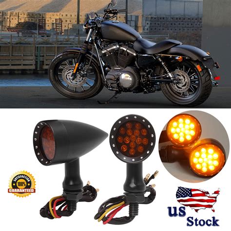 Black Amber Light Motorcycle Turn Signal Blinker LED Indicator Brake