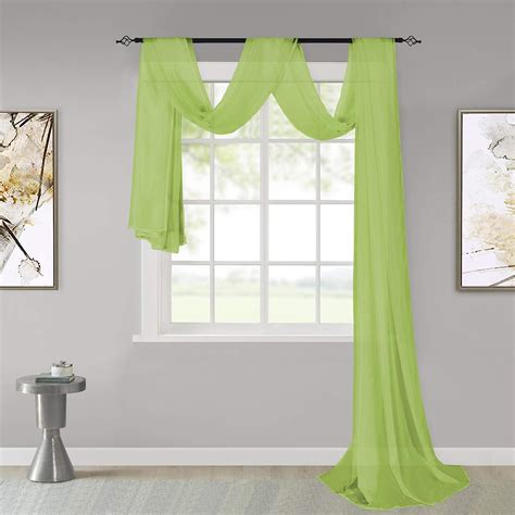Buy Keqiaosuocai Sage Green Sheer Window Scarf Valance Sheer Fabric For