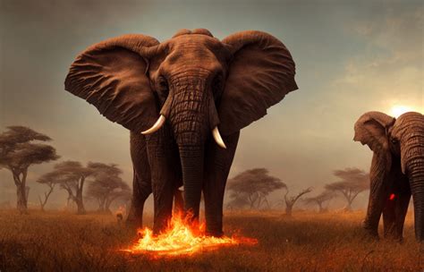 Krea Cursed Dark Elephant With Burning Red Eyes Sunny African Plains