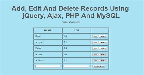 Add Edit And Delete Records Using Jquery Ajax Php And Mysql