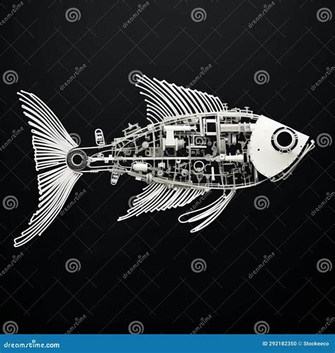 Industrial Design Technocore Fish Skeleton With Detailed Marine Views
