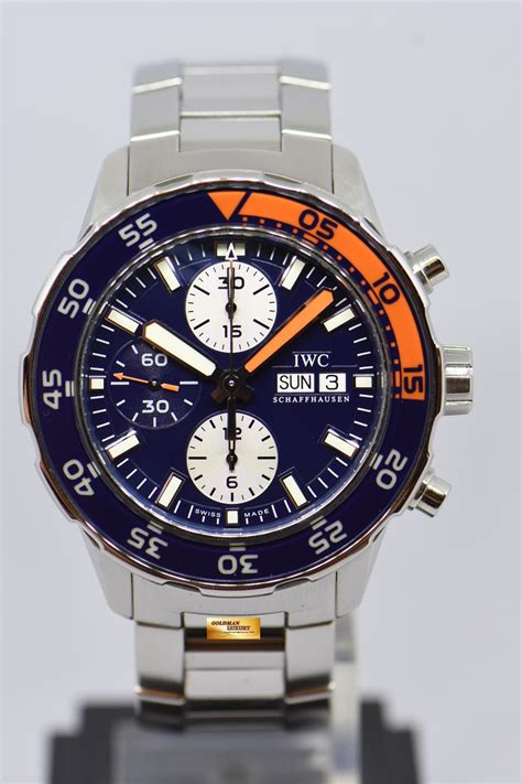 Sold Iwc Aquatimer Chronograph 46mm Blue Day Date Automatic Iw3767 0