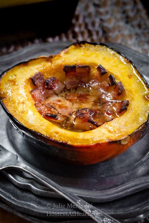 Roast in the oven for 45 to 60 minutes. Baked Acorn Squash with Bacon and Brown Sugar | Hostess At ...
