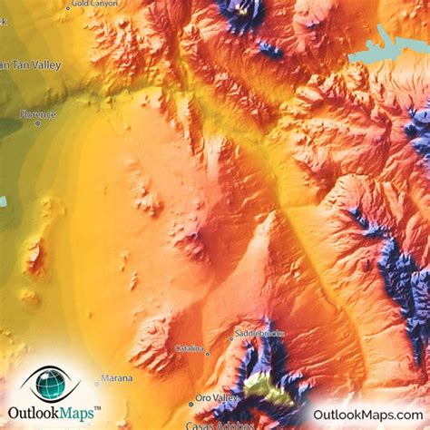 Arizona Map Topographic Style Adds Color To Rugged Terrain