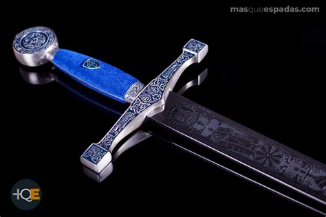 Silver Excalibur Sword Deep Blue Engraving Queespadas