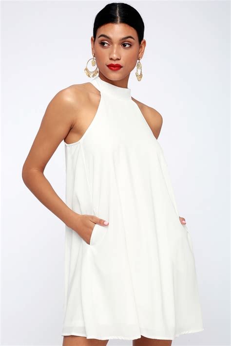 Chic White Dress Halter Swing Dress Lwd Halter Dress