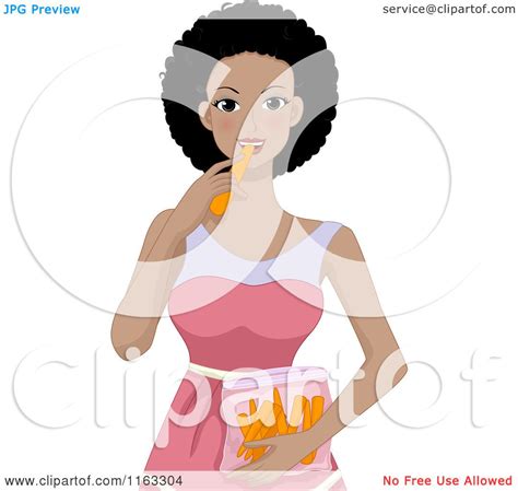 Cartoon of a Happy Black Woman Eating Carrots - Royalty Free Vector ...