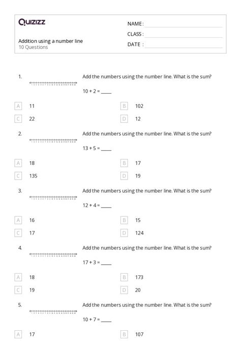 50 Addition On A Number Line Worksheets For Kindergarten On Quizizz