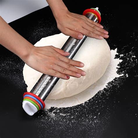 Adjustable Stainless Steel Rolling Pin With Thickness Ring Guides And