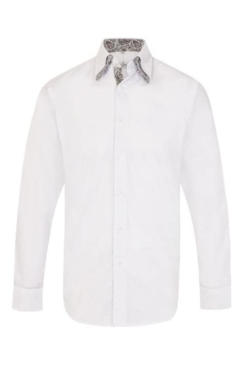Mens White And Black Double Collar Regular Fit Cotton Shirt