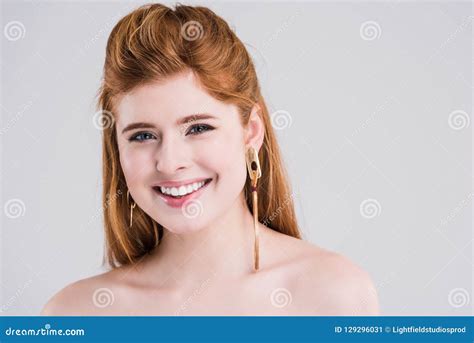 Smiling Female Fashion Model With Earrings Stock Image Image Of Lookingatcamera Accessories