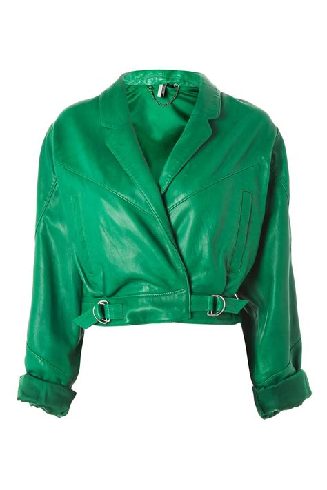 cropped retro style leather biker jacket would love this in faux topshop green moto jacket