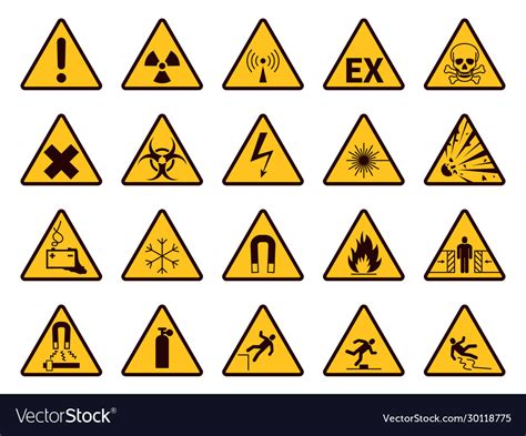 Warning Signs Yellow Triangle Alerts Symbols Vector Image