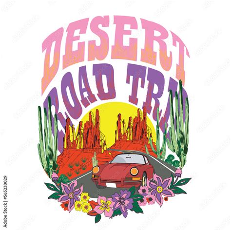 Vecteur Stock Desert Road Trip In Arizona Desert Wild Wanderlust