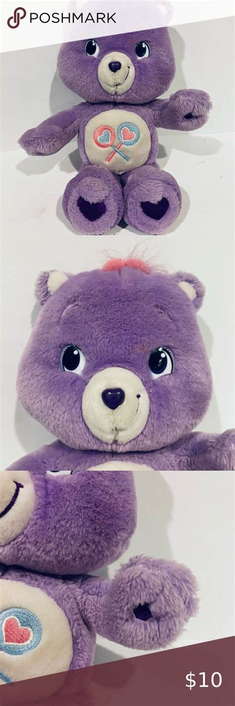 Jakks Care Bear Share Bear 2007 Heart Lollipops Purple Plush Stuffed