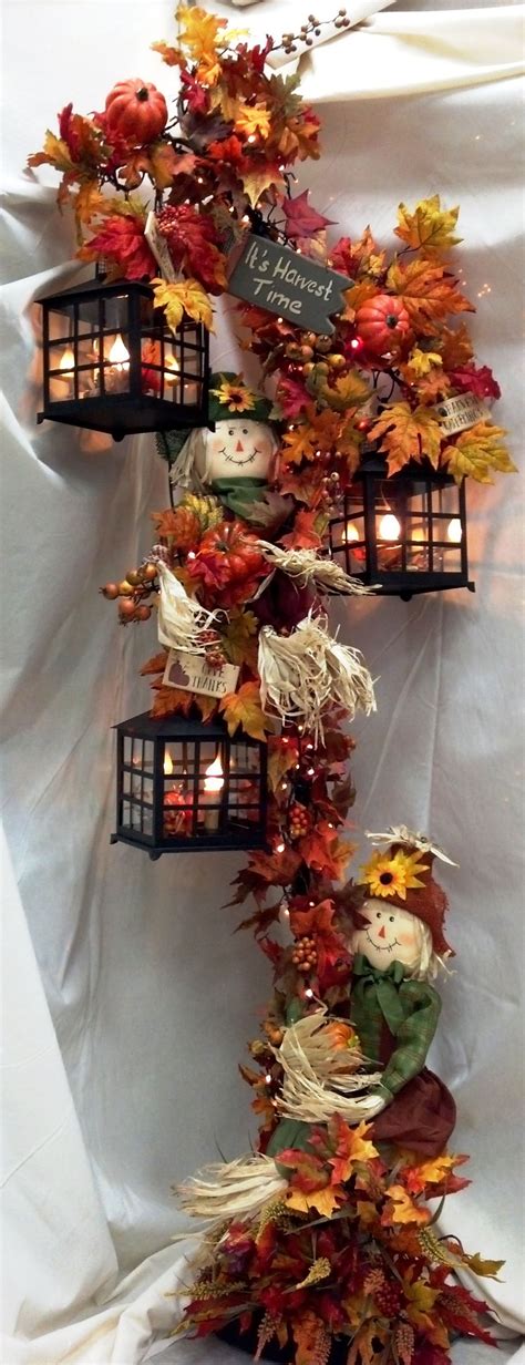 Fall Lanterns Decorated With Burlap And Scarecrows