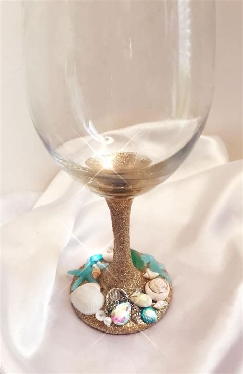 Items Similar To Beach Wine Glass Beach Ocean Inspired Glitter And Glam Wine Glass Wedding