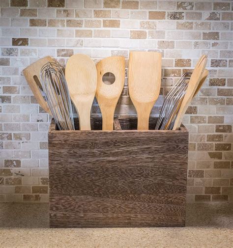 Wood Kitchen Cooking Utensil Holder 2 Compartment Large Etsy