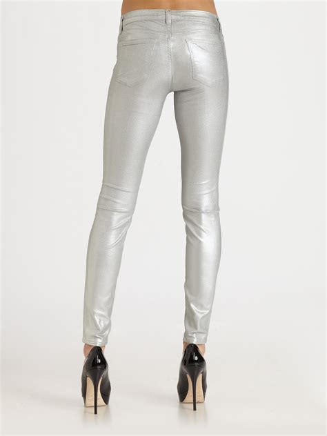 Lyst J Brand 901 Super Skinny Coated Jeans In Metallic