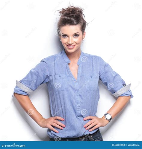 Young Fashion Woman Holding Her Hands On Her Hips Stock Image Image Of Female Person 46081553