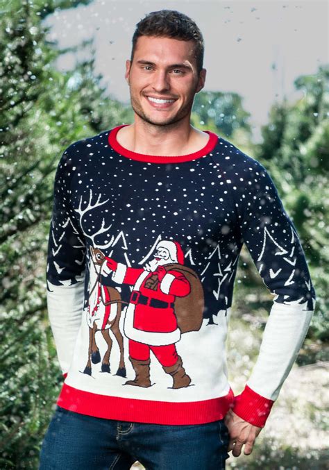 Vintage Santa And Reindeer Adult Ugly Christmas Sweater