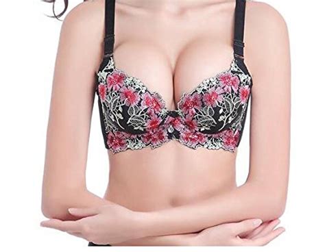 Buy Fashion Lady Womens Padded Bra Underwire Deep V Embroidered Side Support Push Up Bra