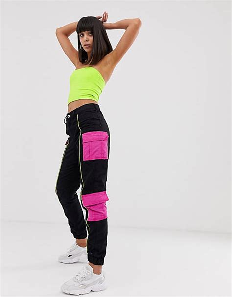 One Above Another Cargo Pants With Contrast Neon Pockets Asos