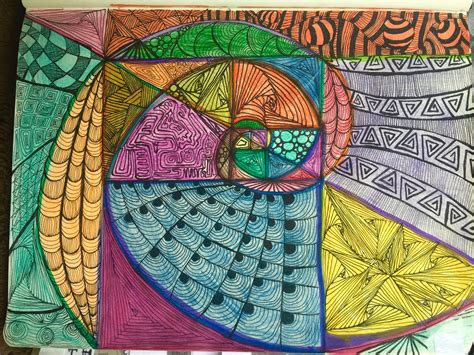 Zentangles Inside A Fun Fibonacci Spiral Math Doodling At Its Finest Fibonacci Art